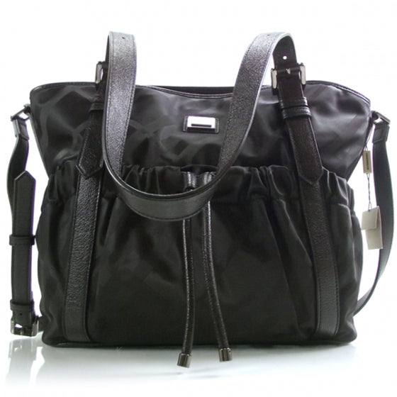 Burberry Nylon Tonal Check Tote Black 1 of 9