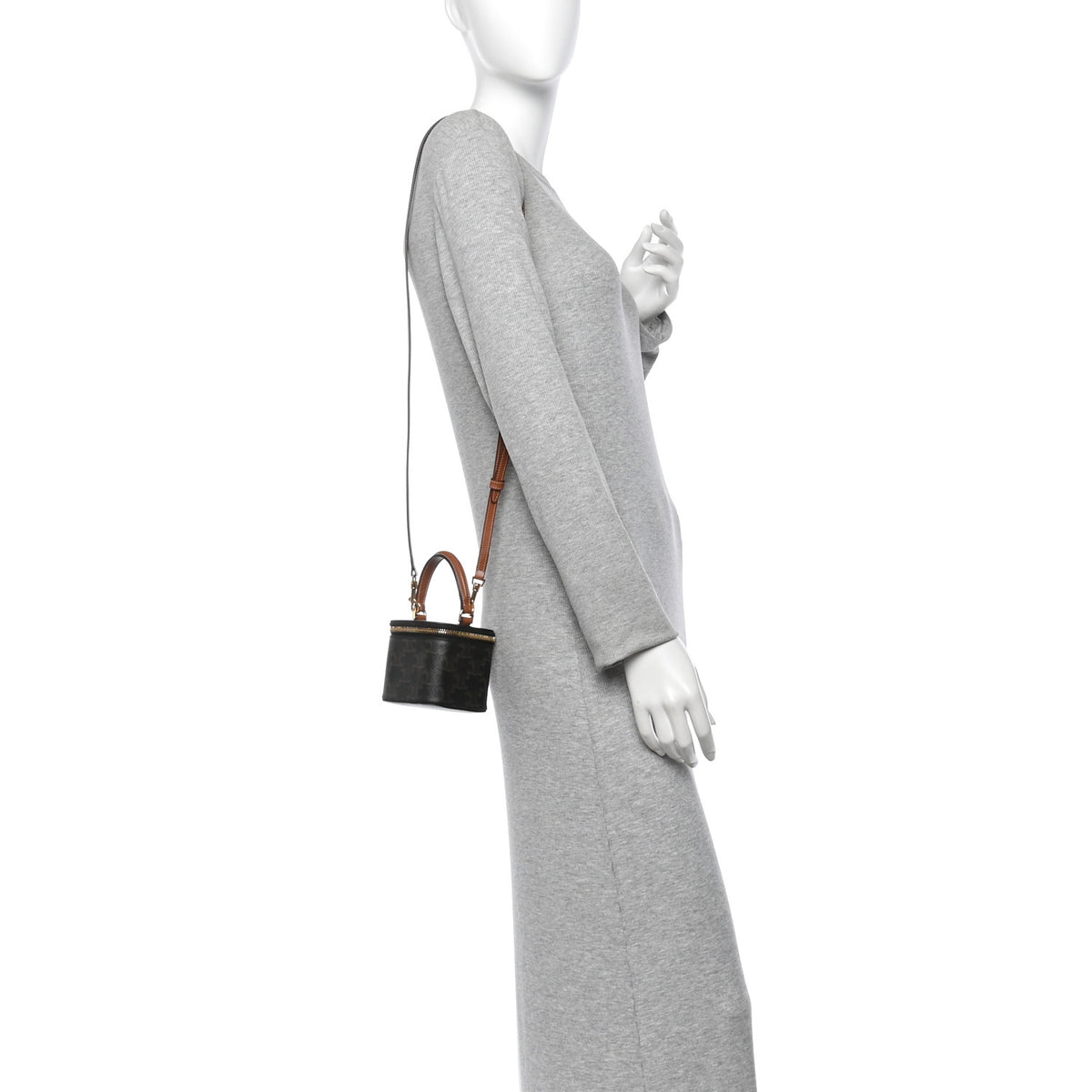 Celine Triomphe Canvas Calfskin Mini Vanity Case Tan 2 of 11