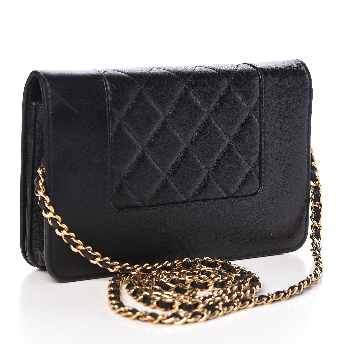 Sheepskin Quilted Mademoiselle Vintage Wallet On Chain WOC Black