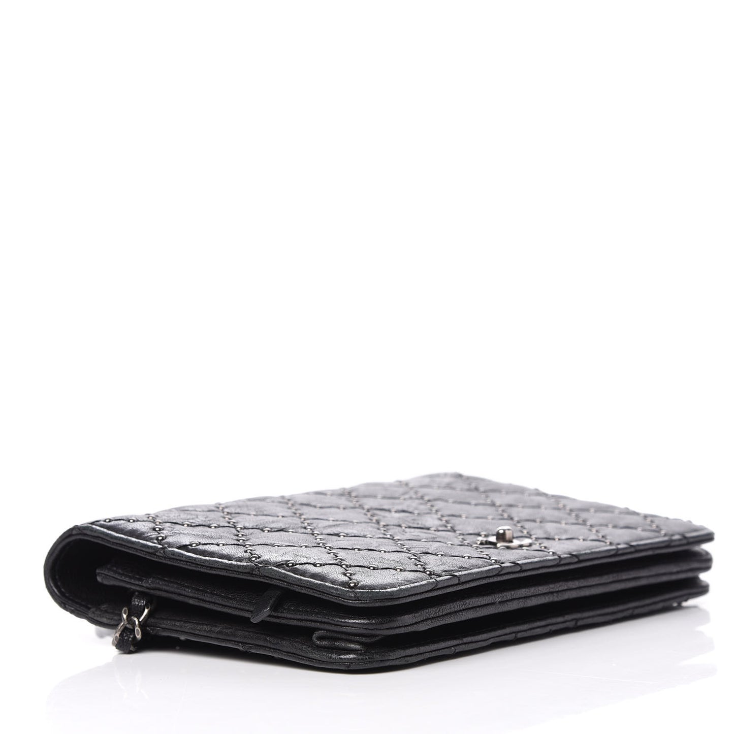 Crumpled Lambskin Studded Paris Dallas Wallet On Chain WOC Black