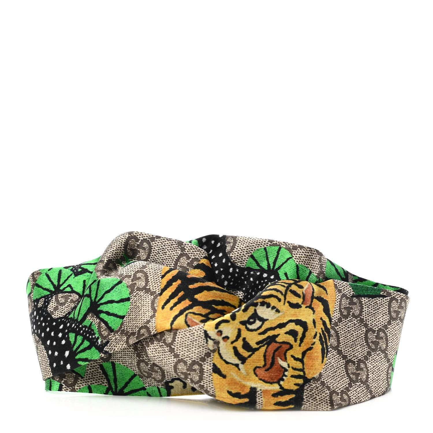 Gucci Silk Monogram Bengal Tiger Print Duchesse Headband Green 1 of 7