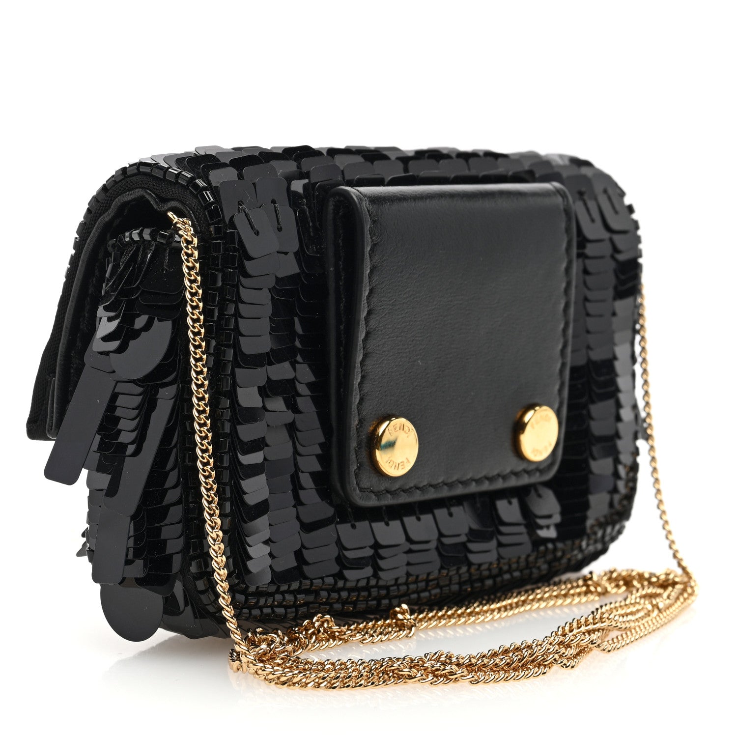Fendi Sequin Paillettes Shiny Nappa Sex and the City Nano Baguette Belt Charm Black 3 of 8