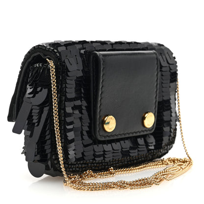Fendi Sequin Paillettes Shiny Nappa Sex and the City Nano Baguette Belt Charm Black 3 of 8