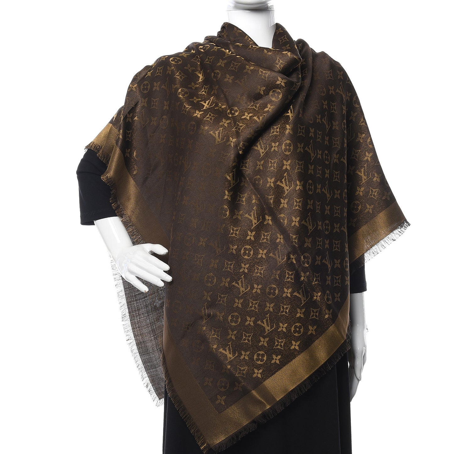 Silk Lurex Wool Monogram Shine Shawl Brown
