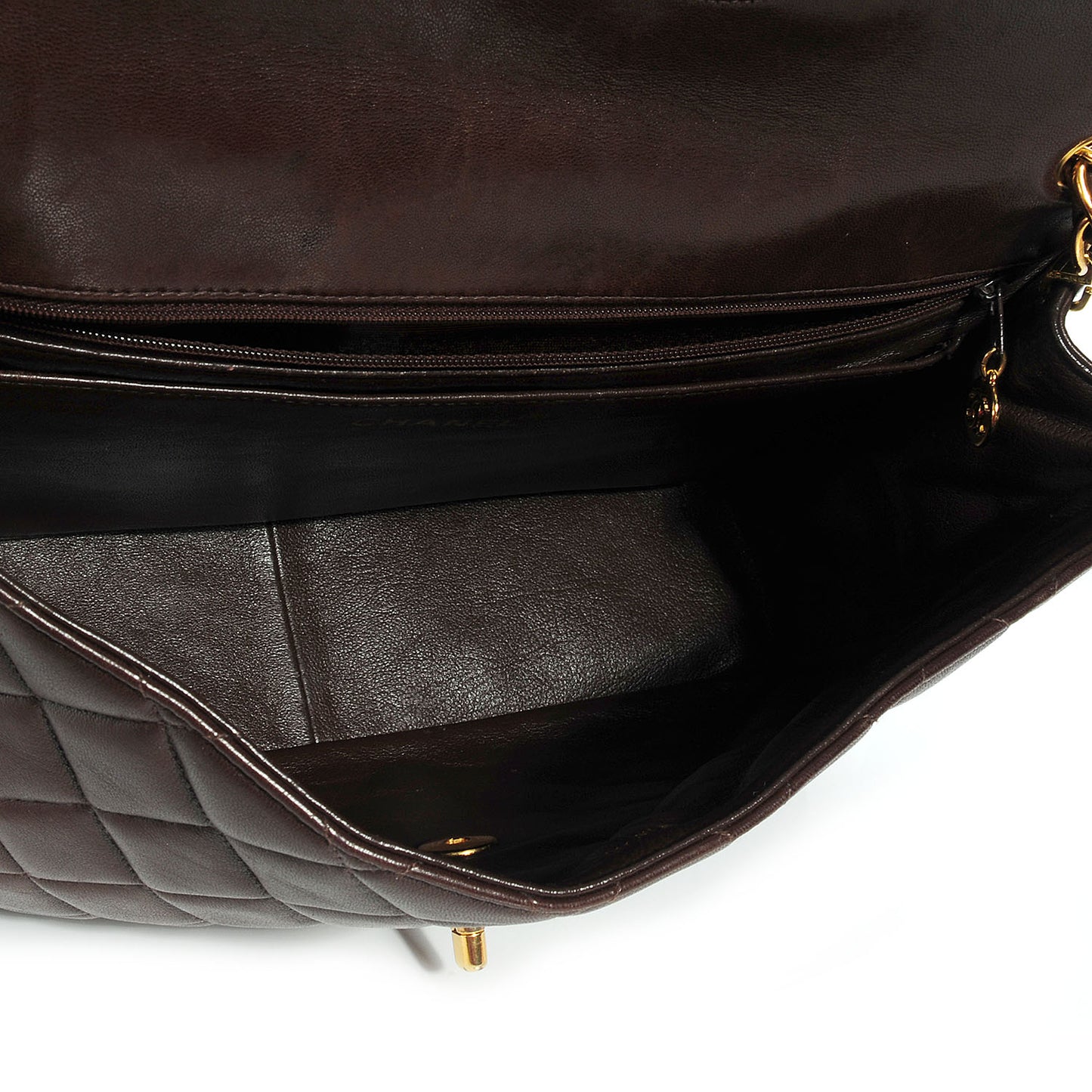 Lambskin Quilted Jumbo Flap Brown