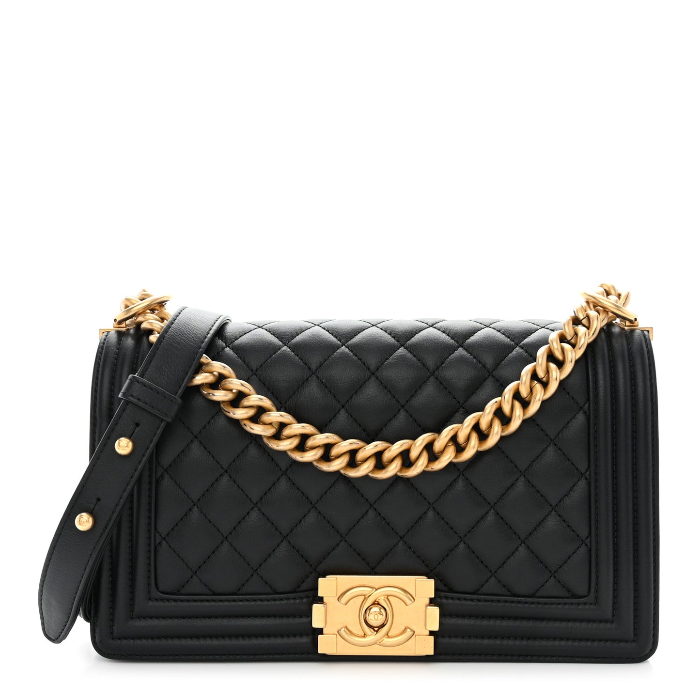 Calfskin Quilted Medium Boy Flap Black