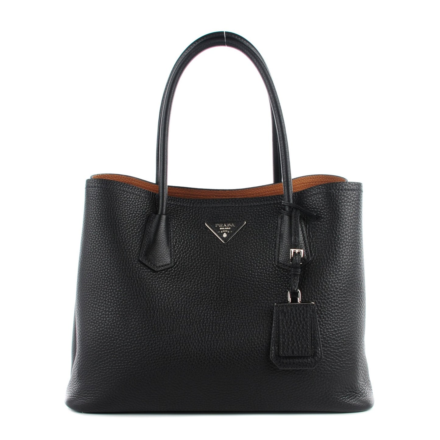 Vitello Daino Medium Double Tote Black Cuoio
