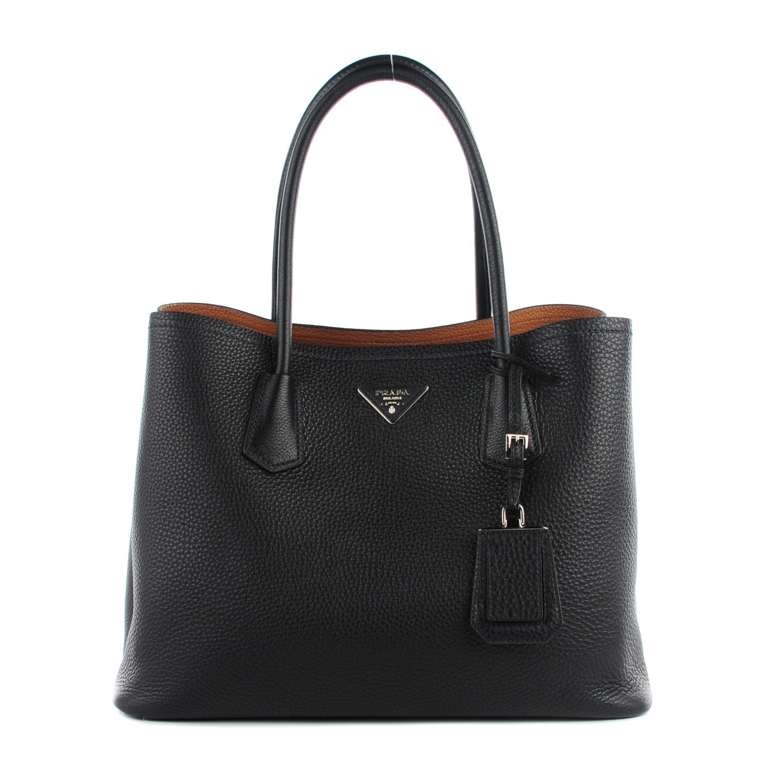 Prada Vitello Daino Medium Double Tote Black Cuoio 1 of 10