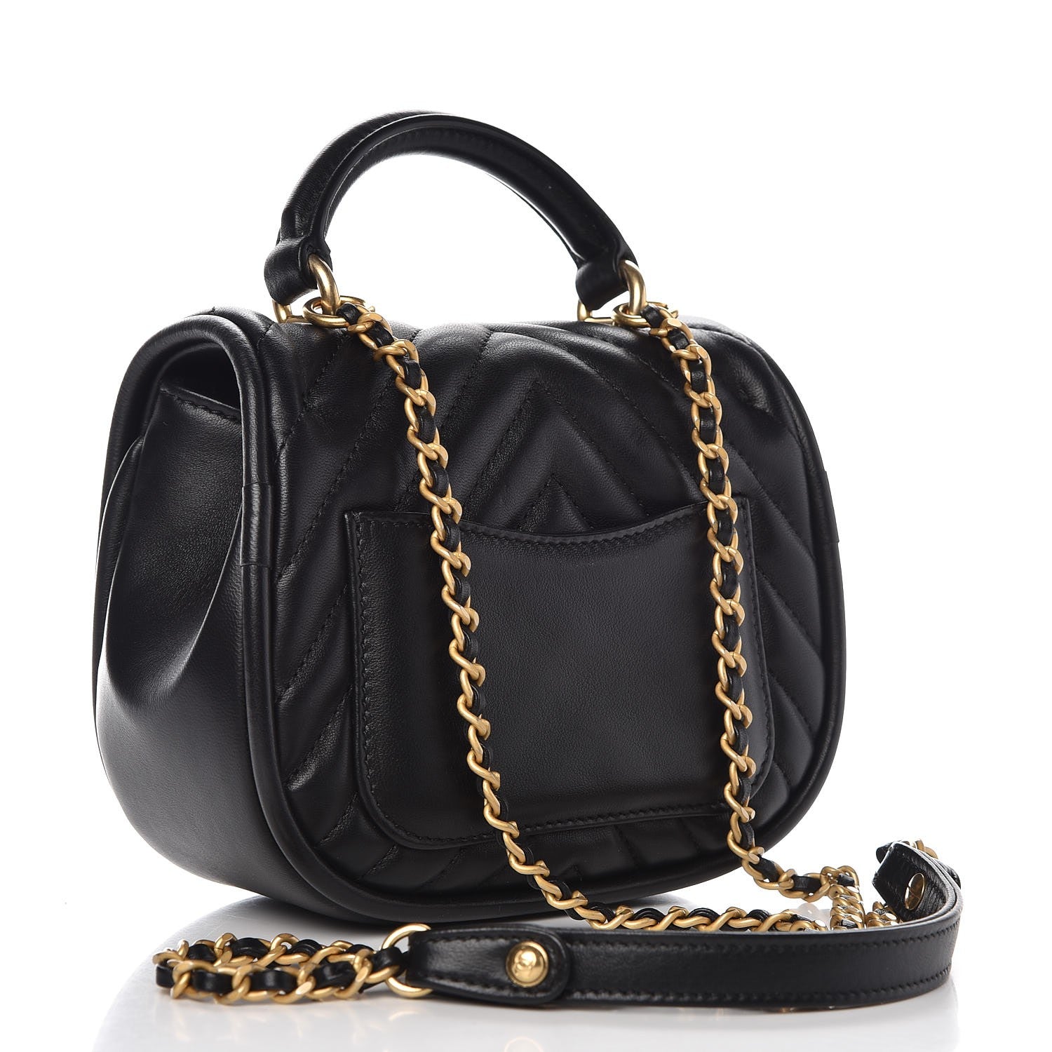 Chanel Lambskin Reverse Chevron Quilted Mini Round Top Handle Flap Black 3 of 8