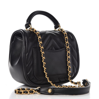 Chanel Lambskin Reverse Chevron Quilted Mini Round Top Handle Flap Black 3 of 8