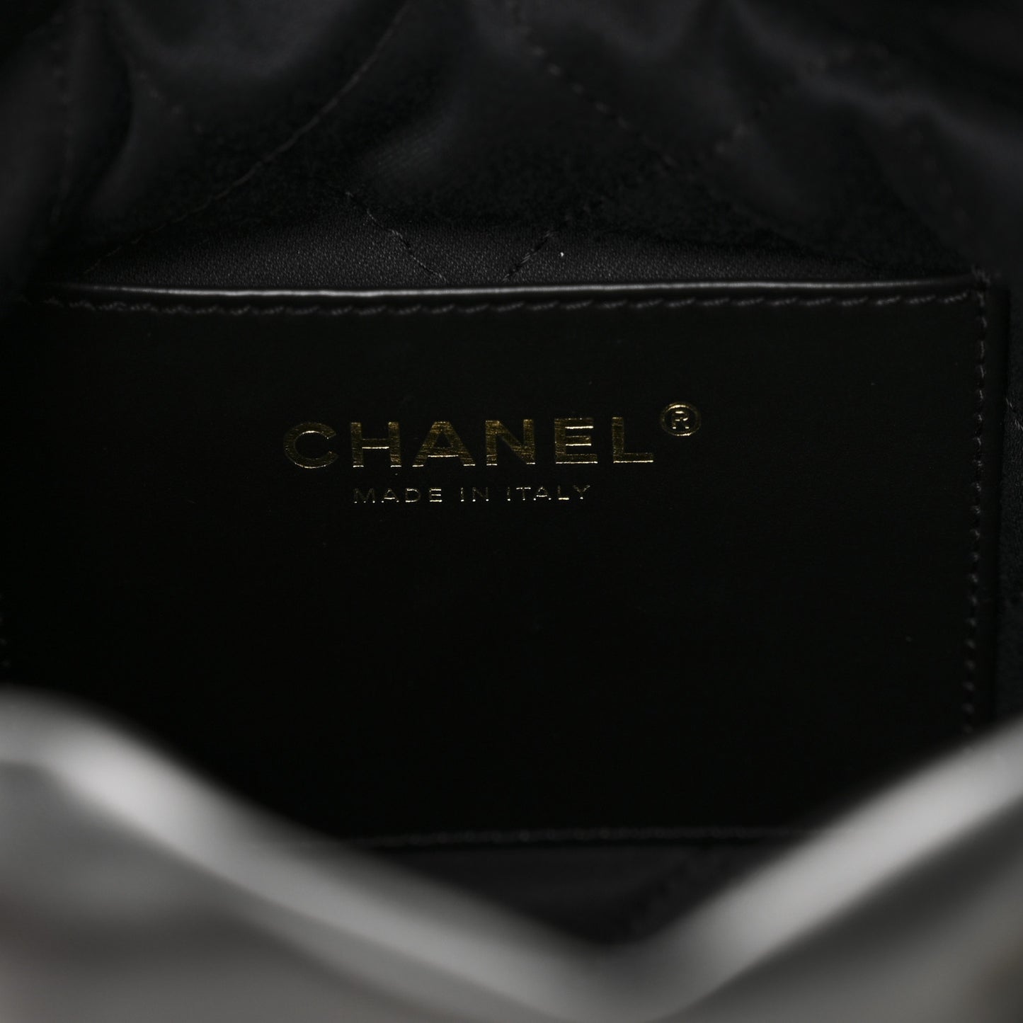 Shiny Calfskin Striped Mini Chanel 22 Black White