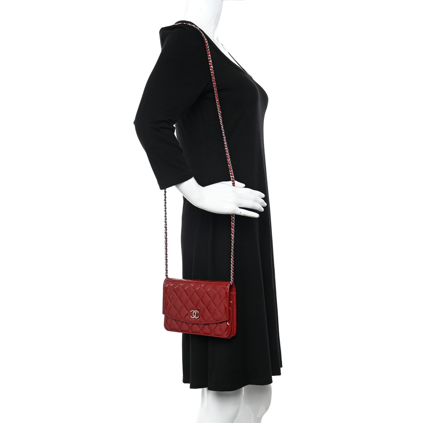 Patent Quilted Brilliant Wallet On Chain WOC Red