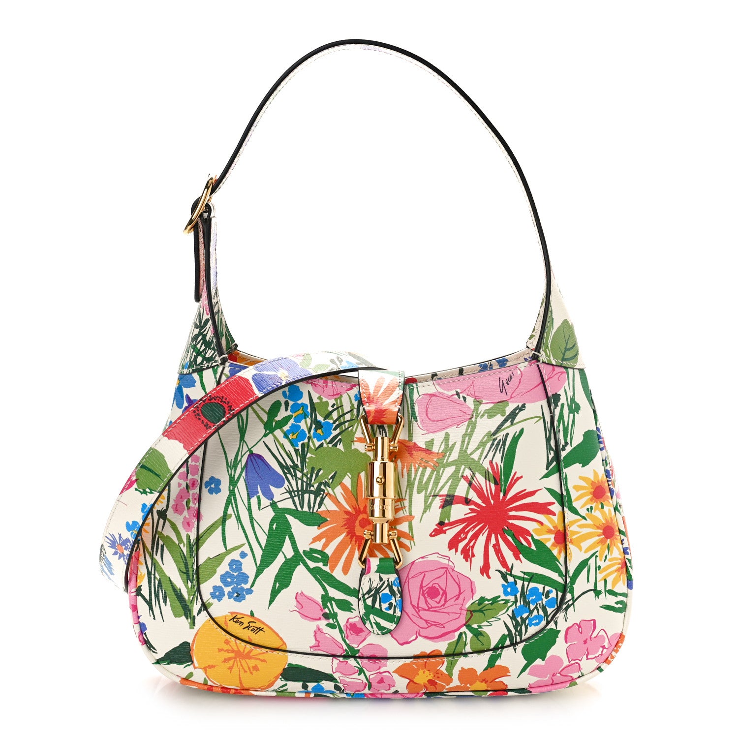 Gucci X KEN SCOTT New Shangai Calfskin Jardin D'Avril Floral Print Small Jackie 1961 Hobo Ivory Pink 1 of 8