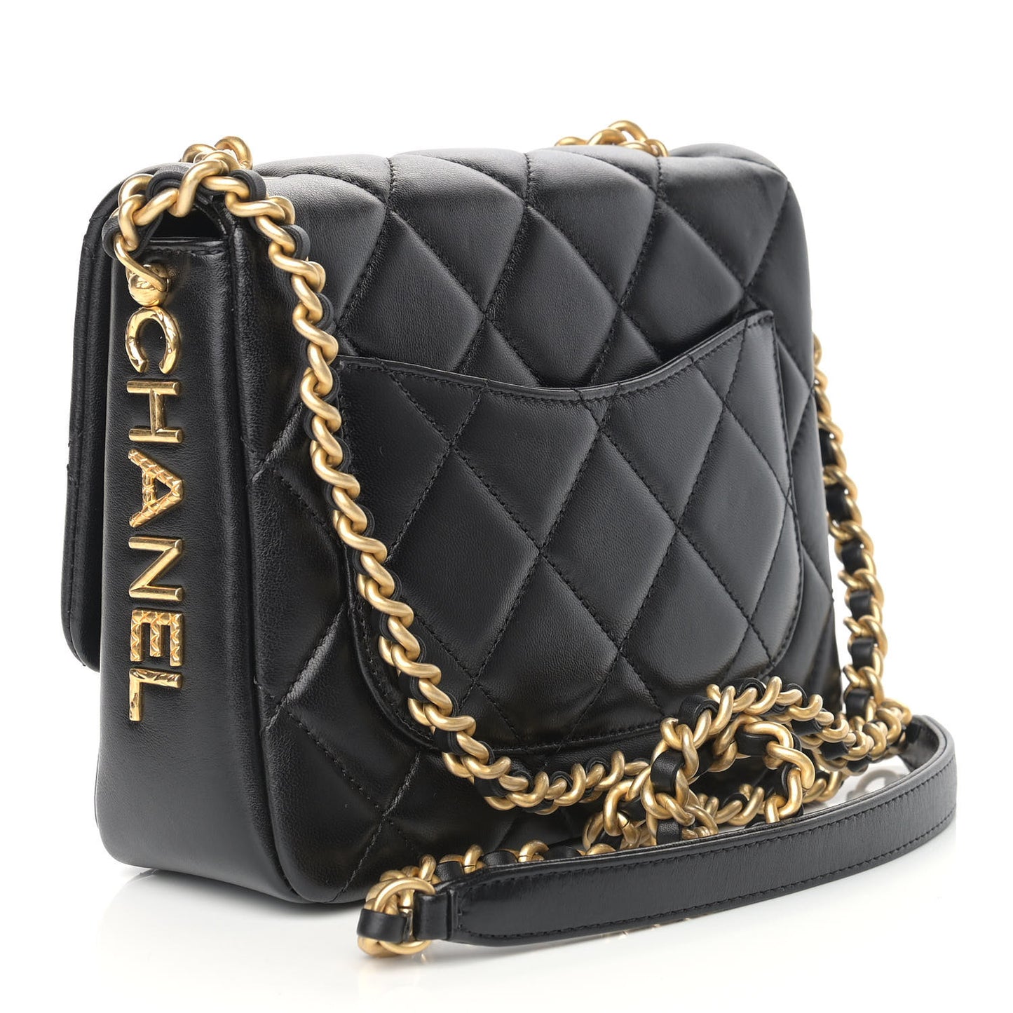 Lambskin Quilted Small Side Note Flap Black