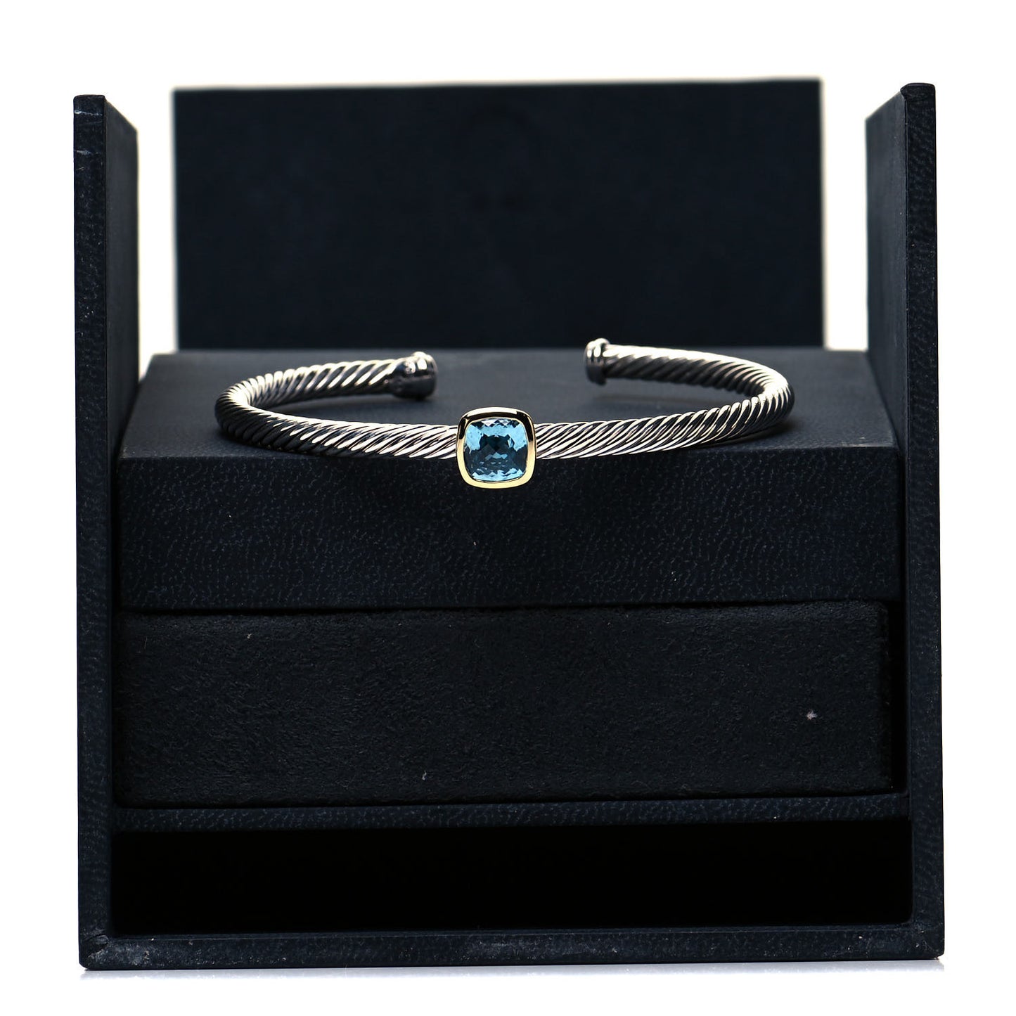 Sterling Silver 18K Gold Blue Topaz 4mm Cable Classics Station Bracelet