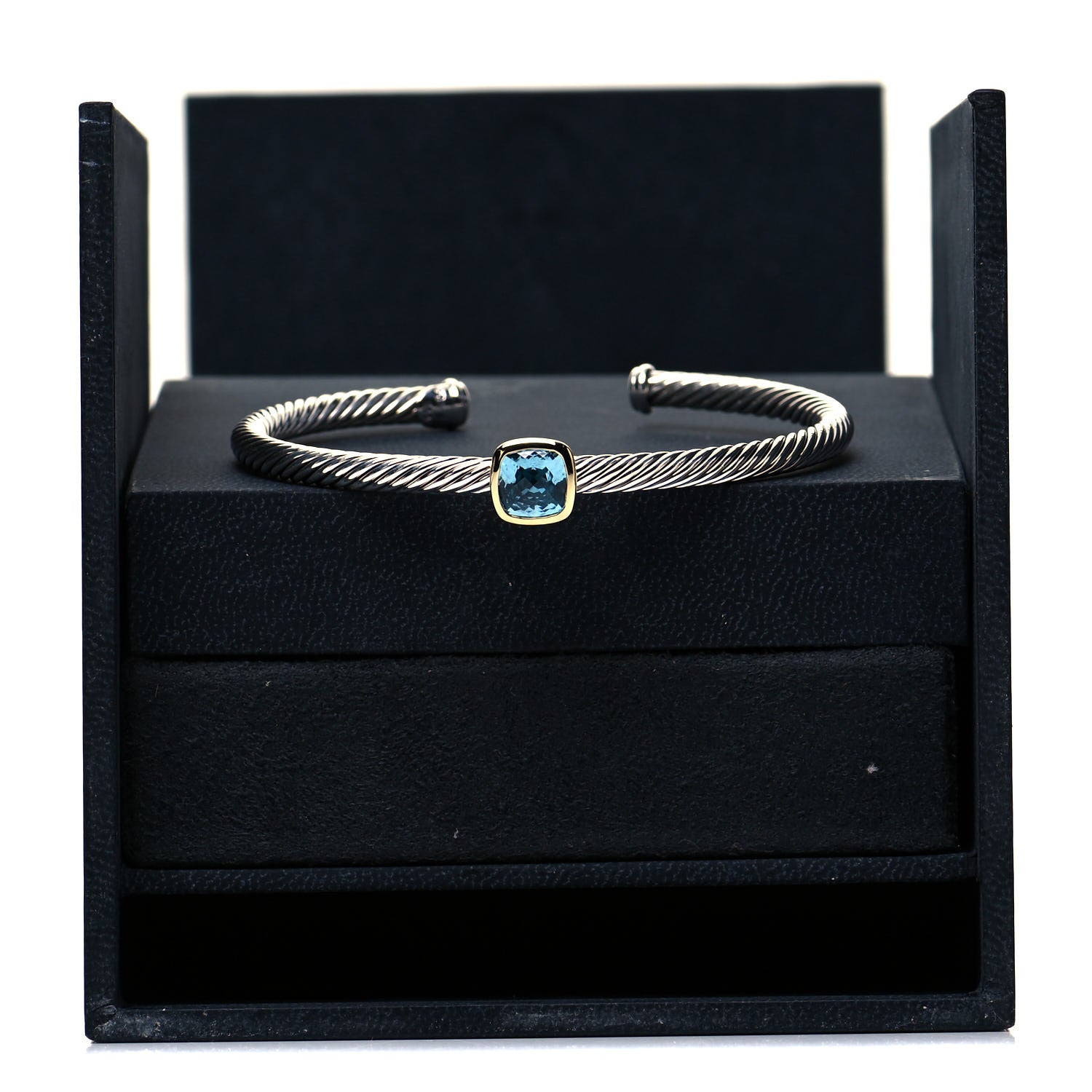 David Yurman Sterling Silver 18K Gold Blue Topaz 4mm Cable Classics Station Bracelet 5 of 5