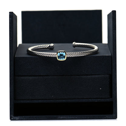 David Yurman Sterling Silver 18K Gold Blue Topaz 4mm Cable Classics Station Bracelet 5 of 5