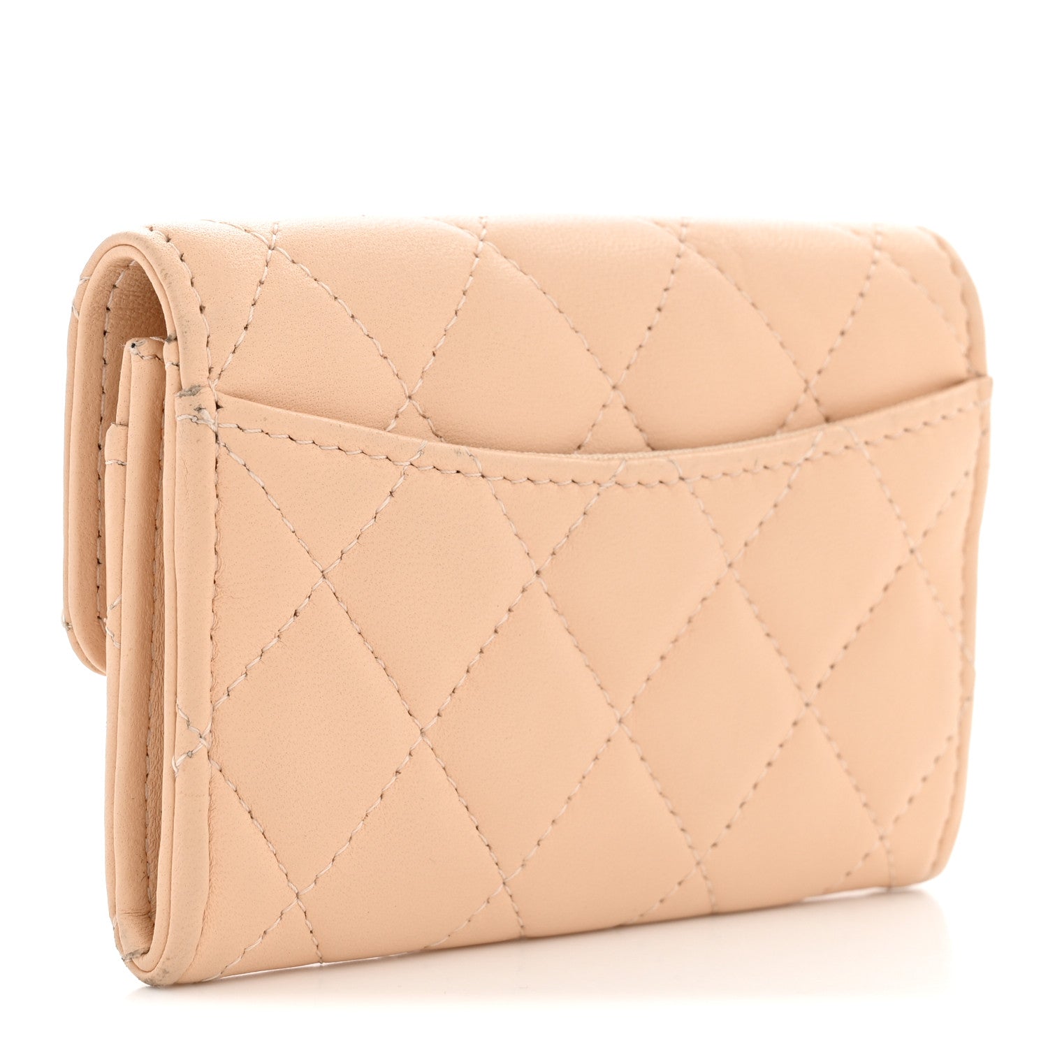 Chanel Lambskin Quilted Flap Card Holder Wallet Beige 3 of 9