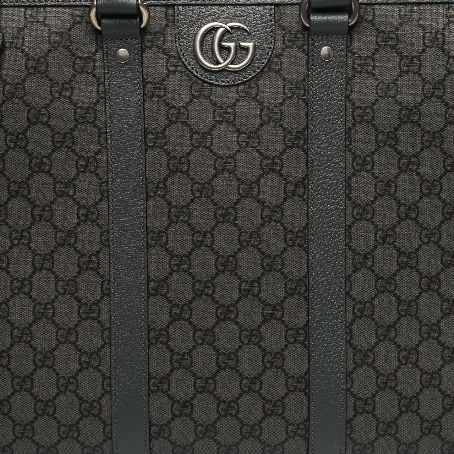 GG Supreme Monogram Textured Dollar Calfskin Large Ophidia Tote Bag Grey Black Graphite Grey