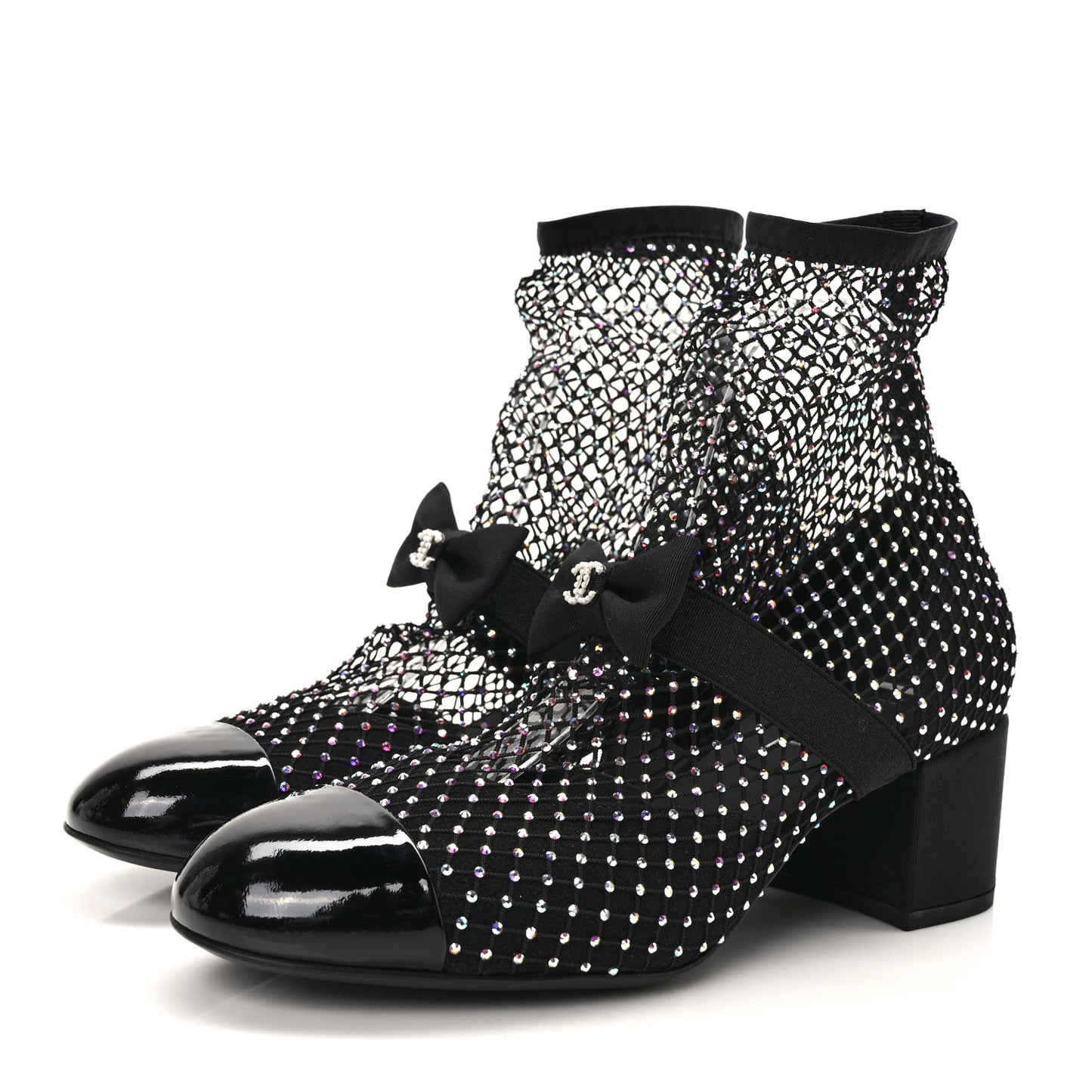 Resille Strass Kid Suede Patent Mary Jane Short Boots 38.5 Black