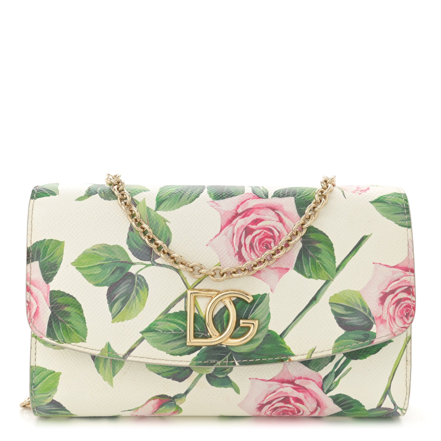 Dolce & Gabbana Dauphine Rose Print Wallet On Chain Pink 1 of 14