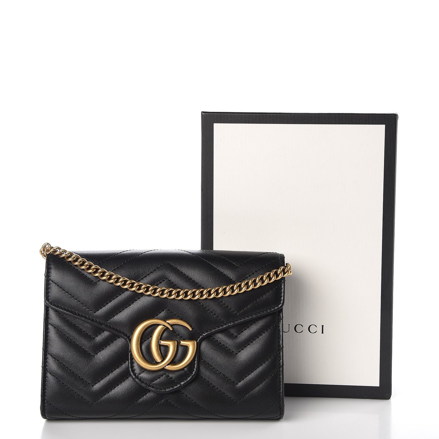 Calfskin Matelasse GG Marmont Chain Wallet Black