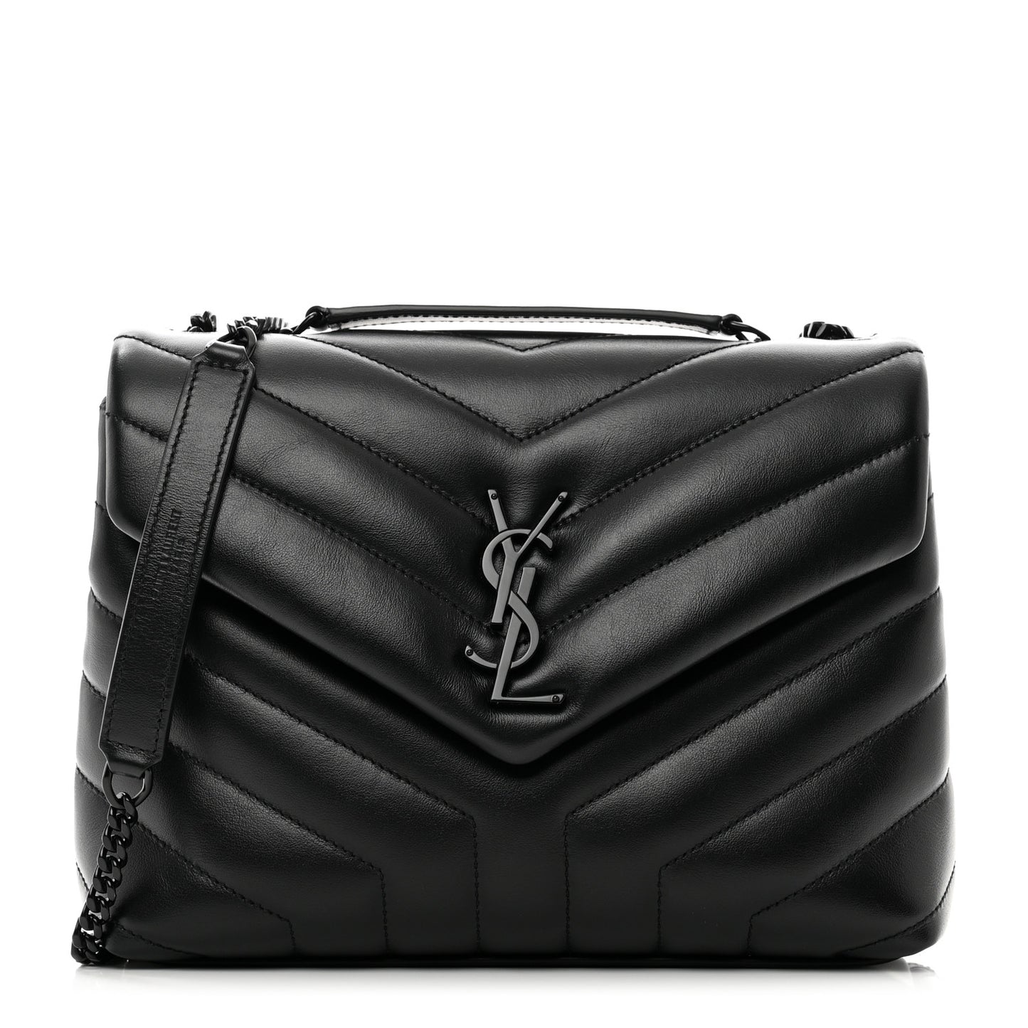 Calfskin Y Quilted Monogram Monochrome Small Loulou Chain Satchel Black