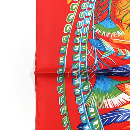 Hermes Silk La Danse Pacifique Scarf 90 Rouge Bleu Vif Bouton D'O 5 of 6