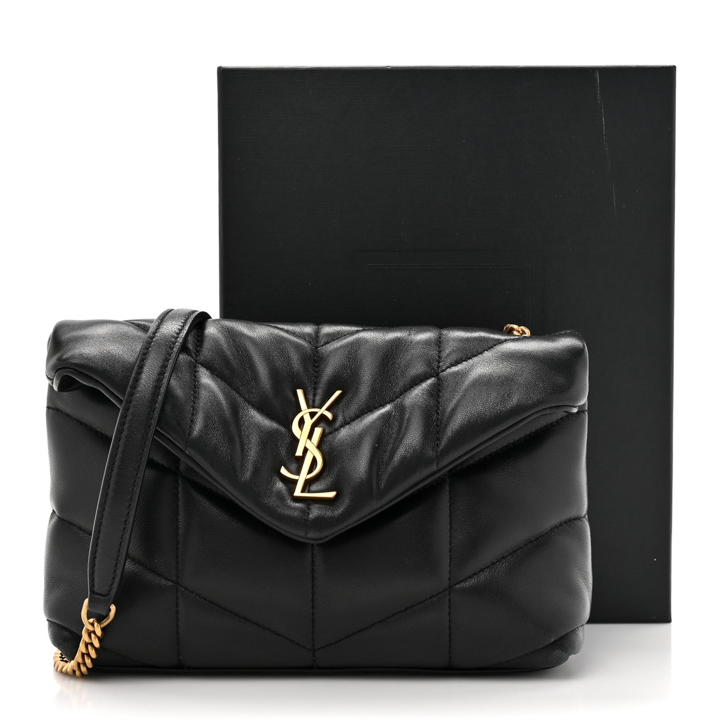 Lambskin Quilted Toy Loulou Puffer Monogram Chain Satchel Black