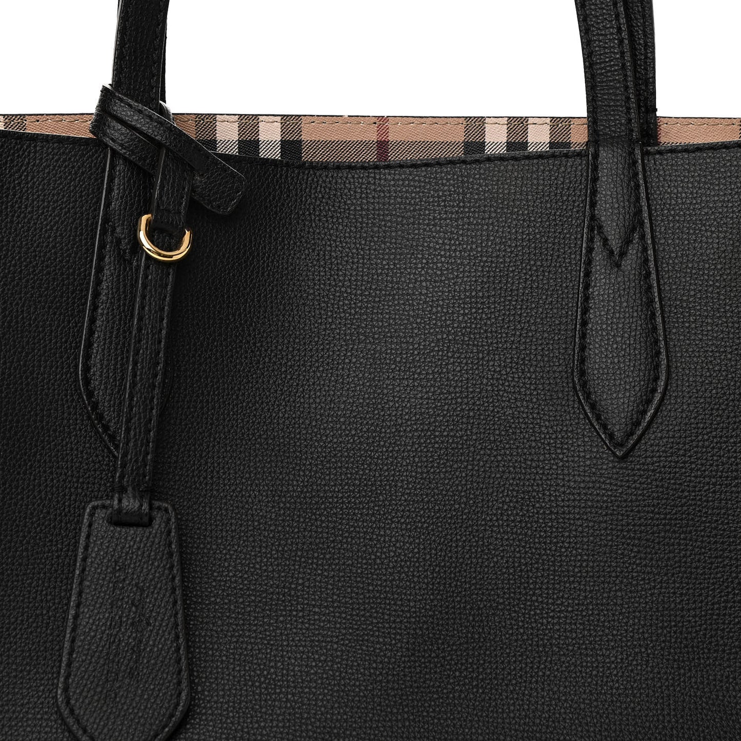 Grainy Calfskin Haymarket Check Medium Reversible Tote Black