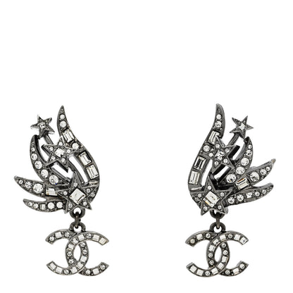 Chanel Crystal Baguette CC Wing Star Earrings Silver 1 of 5