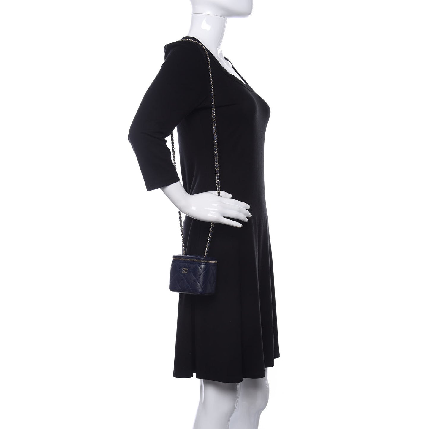 Caviar Quilted Mini Vanity Case With Chain Navy Blue