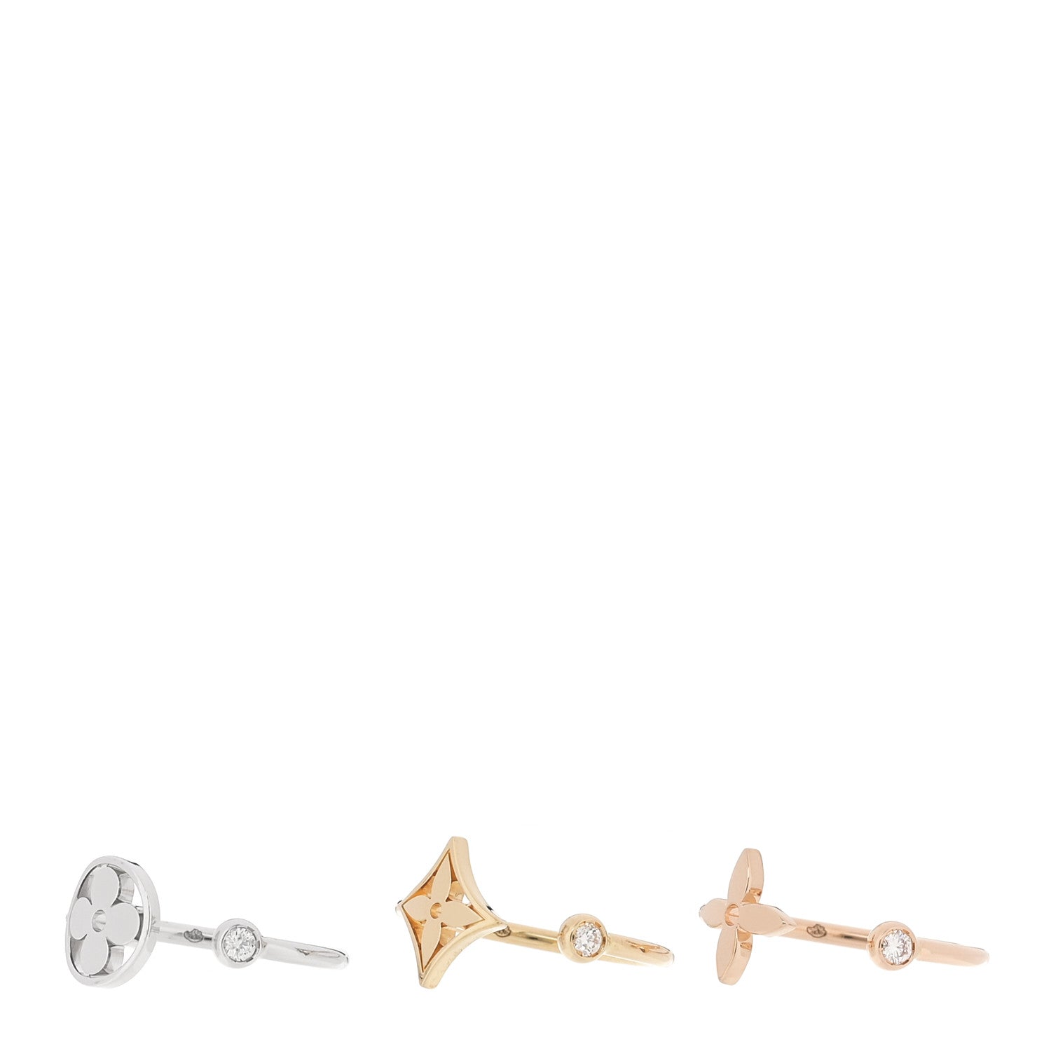 Louis Vuitton 18K Yellow Pink White Gold Diamond Idylle Blossom Ring 3 Set 49 4.75 1 of 5