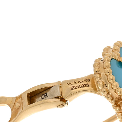 Van Cleef & Arpels 18K Yellow Gold Turquoise Vintage Alhambra Earrings 4 of 4