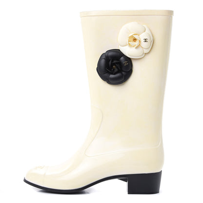 Chanel Rubber Camellia Rain Boots 40 Off White 1 of 9