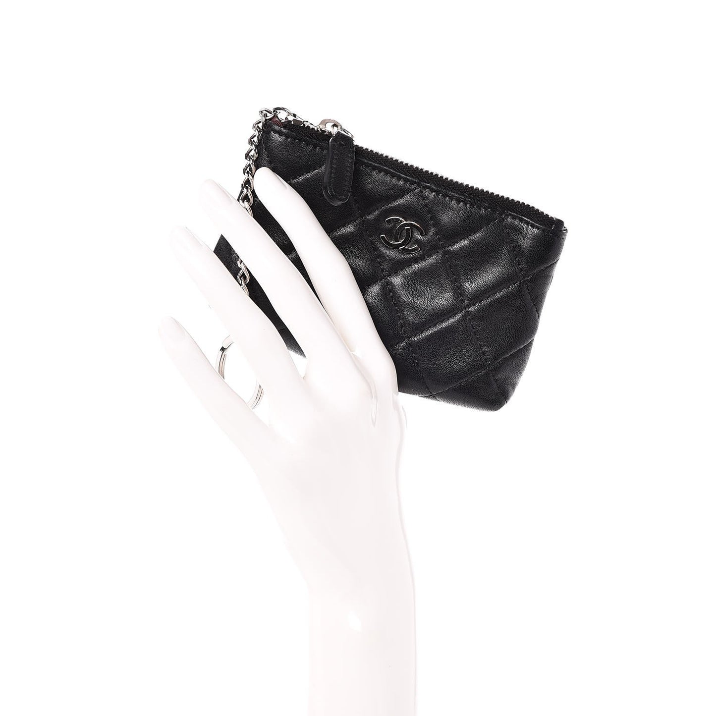 Lambskin Quilted Key Holder Case Black