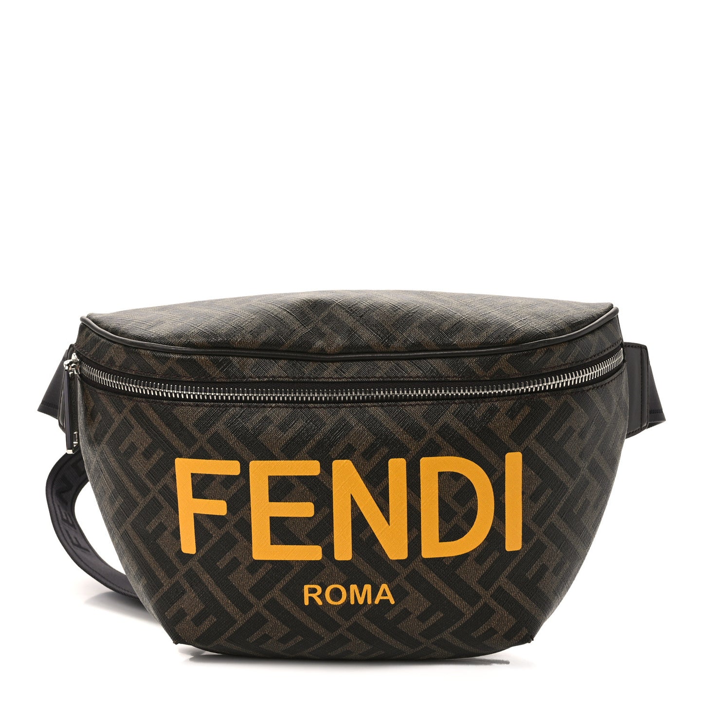 Shiny Glazed Fabric Vitello Cover FF 1974 Logo Belt Bag Tobacco Moro Giallo Ebano