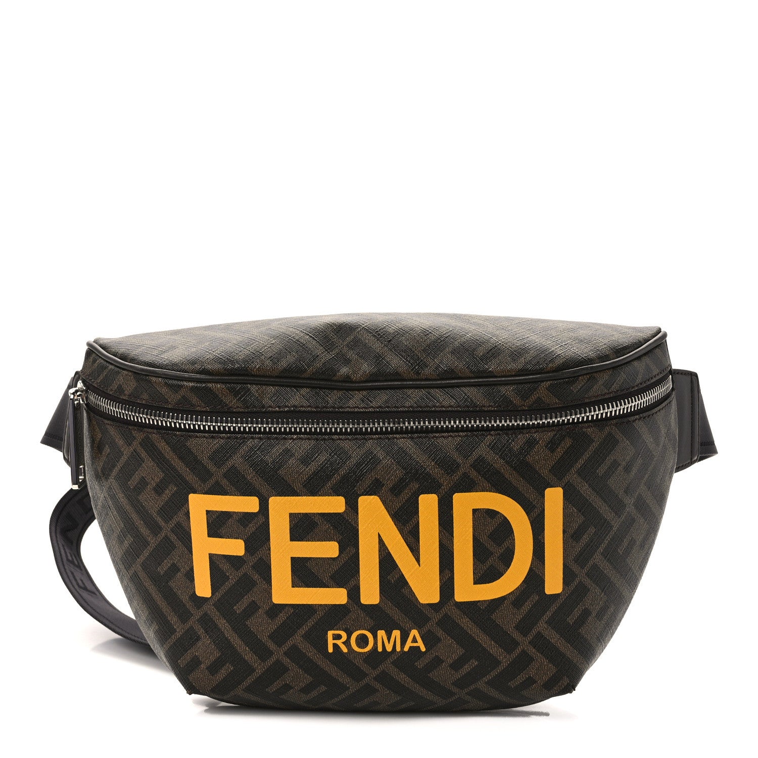 Fendi Shiny Glazed Fabric Vitello Cover FF 1974 Logo Belt Bag Tobacco Moro Giallo Ebano 1 of 11
