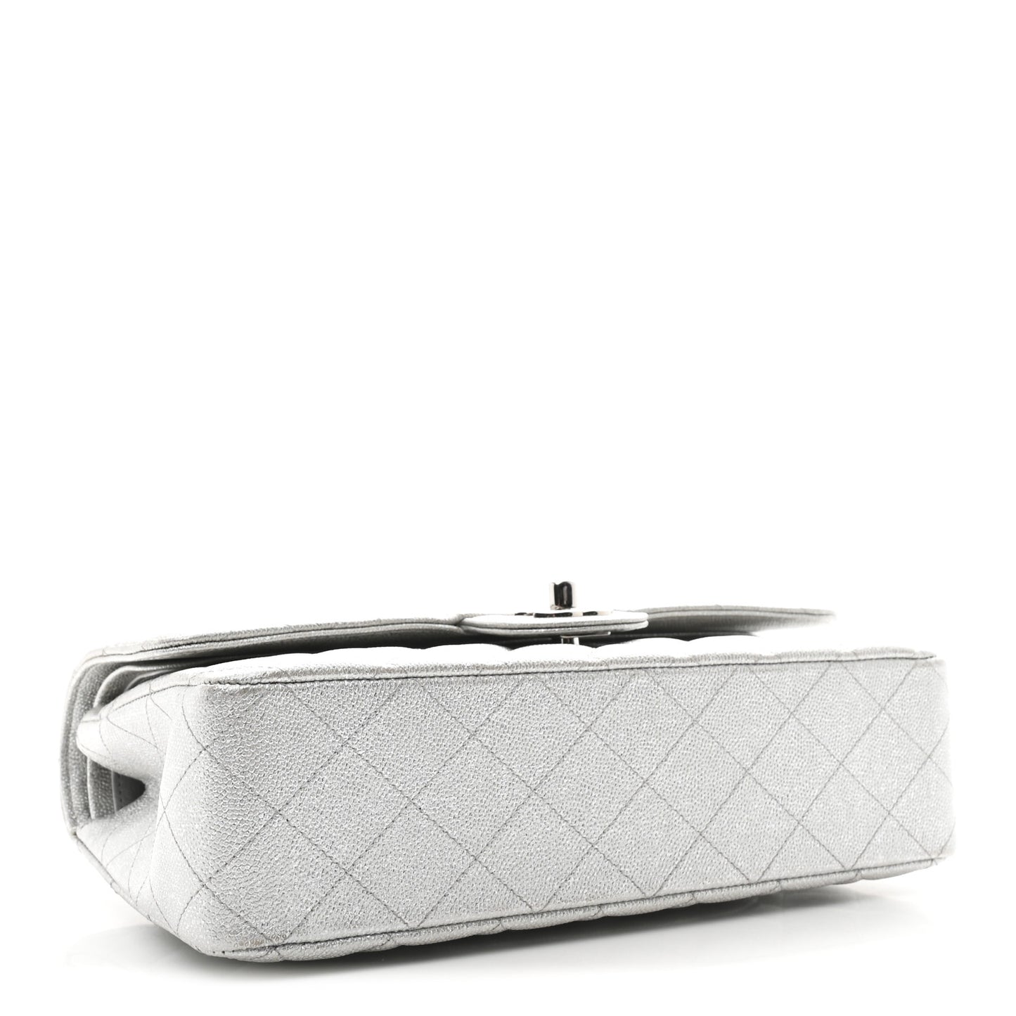 Glittered Metallic Caviar Quilted Medium Double Flap Silver