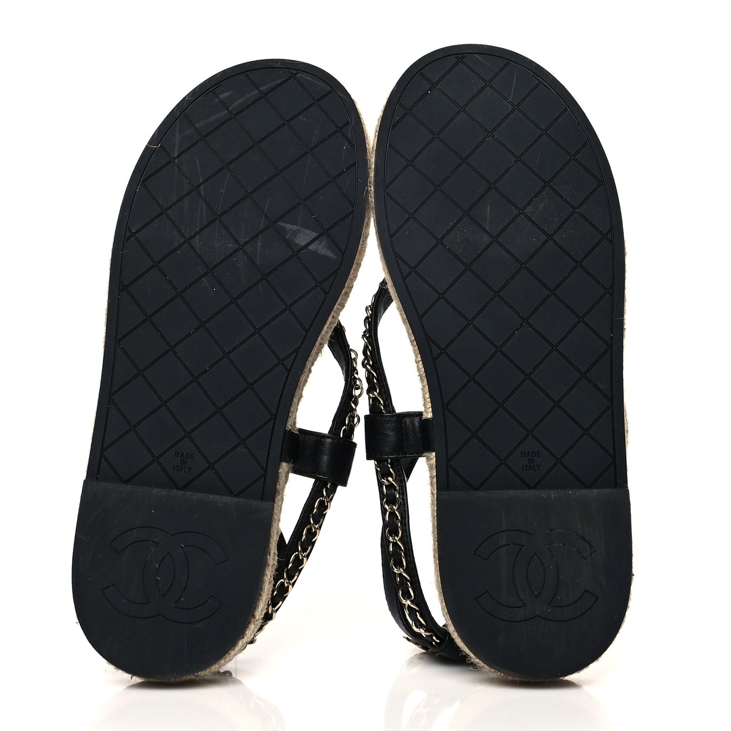 Lambskin Chain CC Thong Espadrille Sandals 40 Black