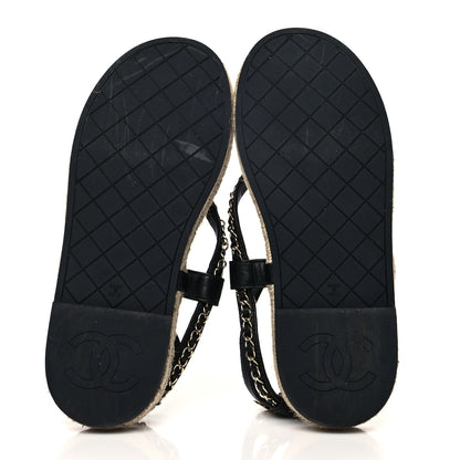 Chanel Lambskin Chain CC Thong Espadrille Sandals 40 Black 5 of 8