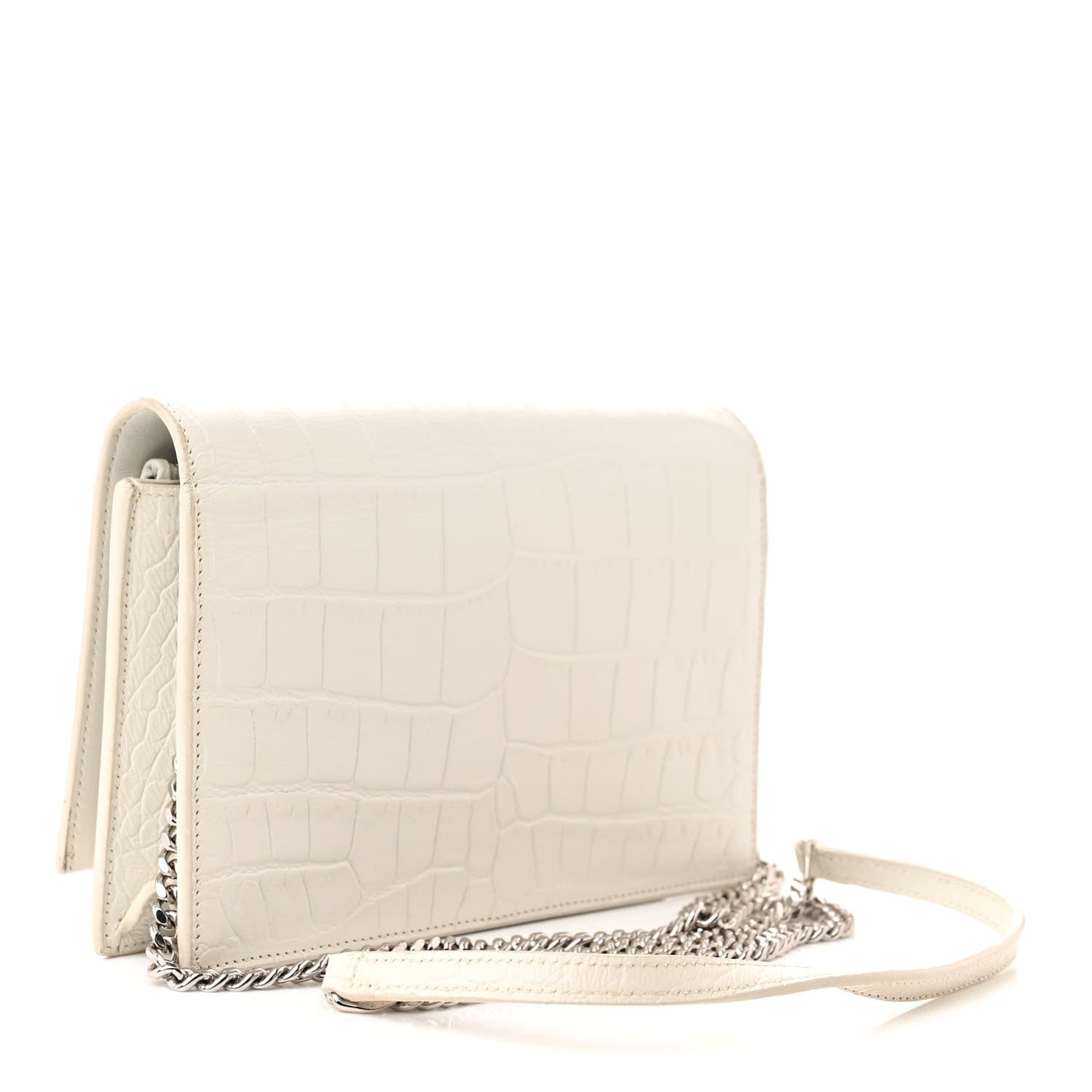Calfskin Crocodile Embossed Kate Monogram Tassel Chain Wallet Crema Soft