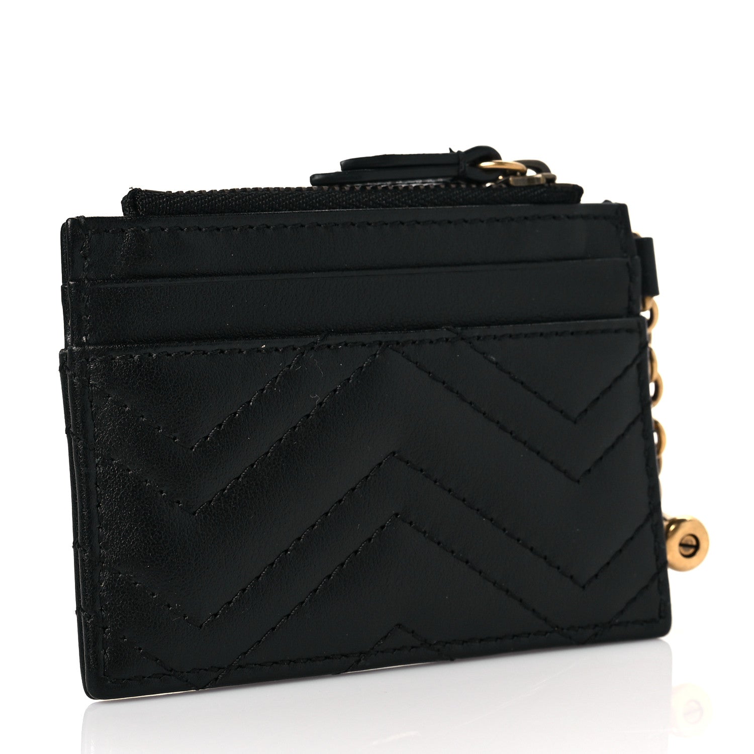 Gucci Calfskin Matelasse Chevron GG Marmont Key Case Card Holder Black 3 of 7