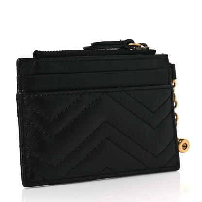 Gucci Calfskin Matelasse Chevron GG Marmont Key Case Card Holder Black 3 of 7