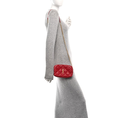 Saint Laurent Grained Lambskin Quilted Mini Becky Double Zip Bag Rouge Eros 2 of 12