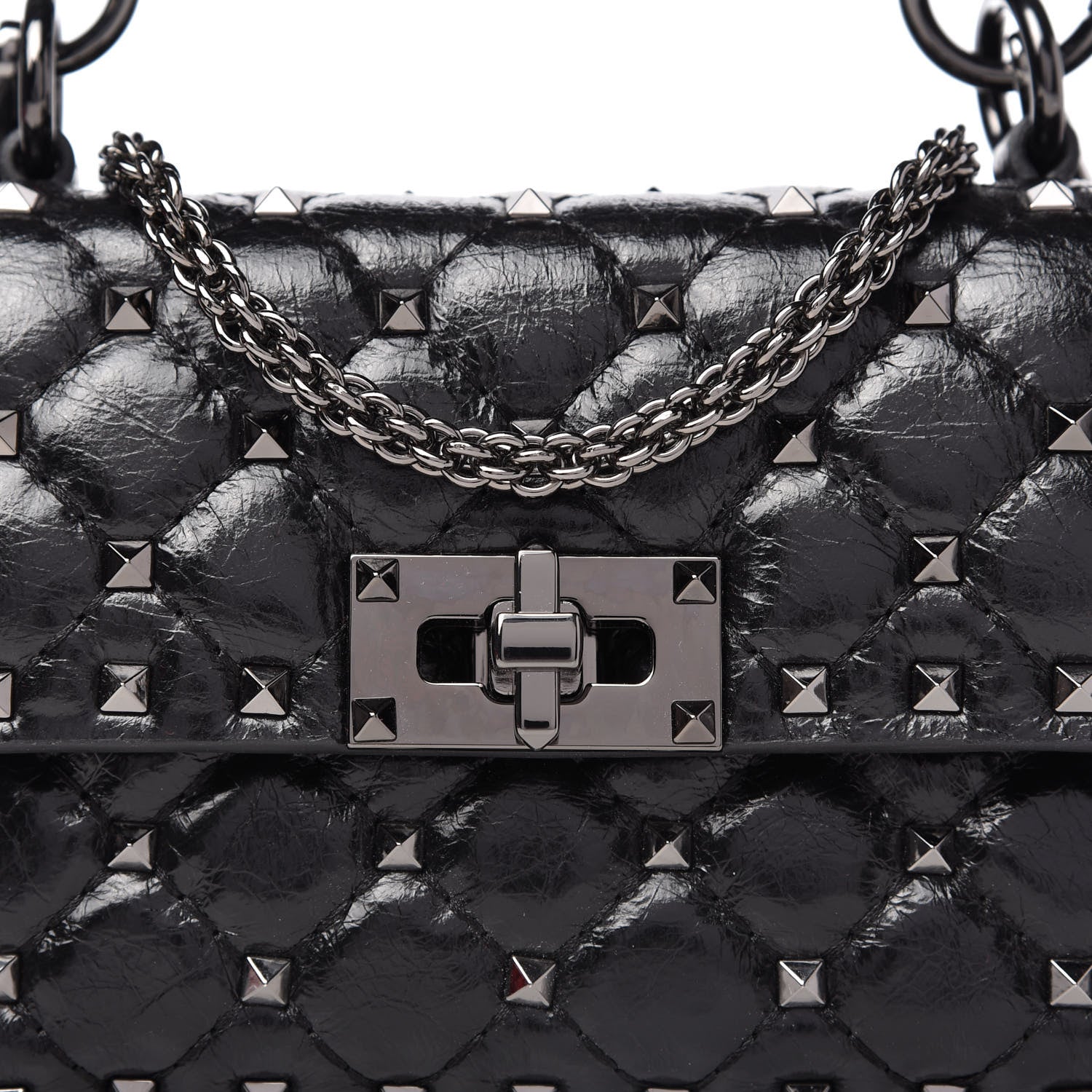 Valentino Garavani Craquele Nappa Small Rockstud Spike Shoulder Bag Black 9 of 9