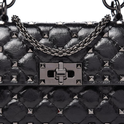 Valentino Garavani Craquele Nappa Small Rockstud Spike Shoulder Bag Black 9 of 9