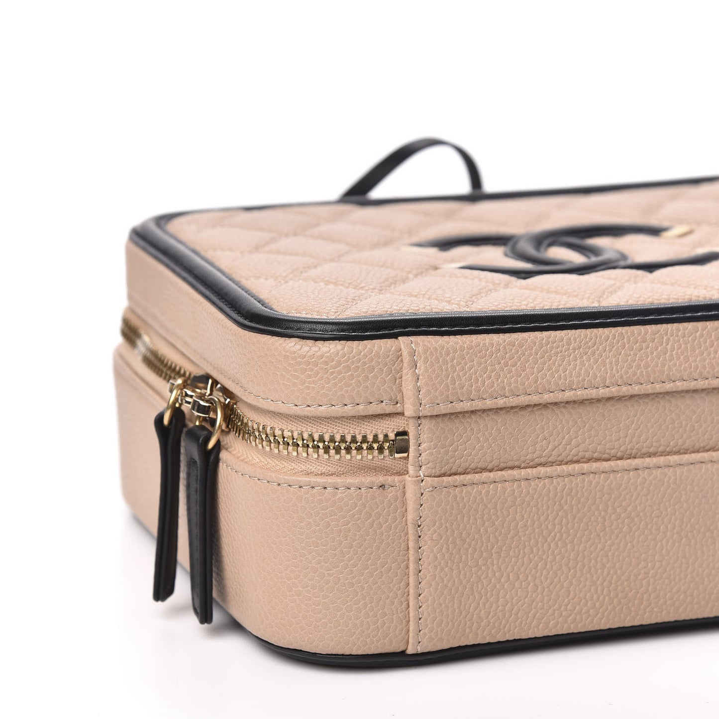 Caviar Quilted Medium CC Filigree Vanity Case Beige Black