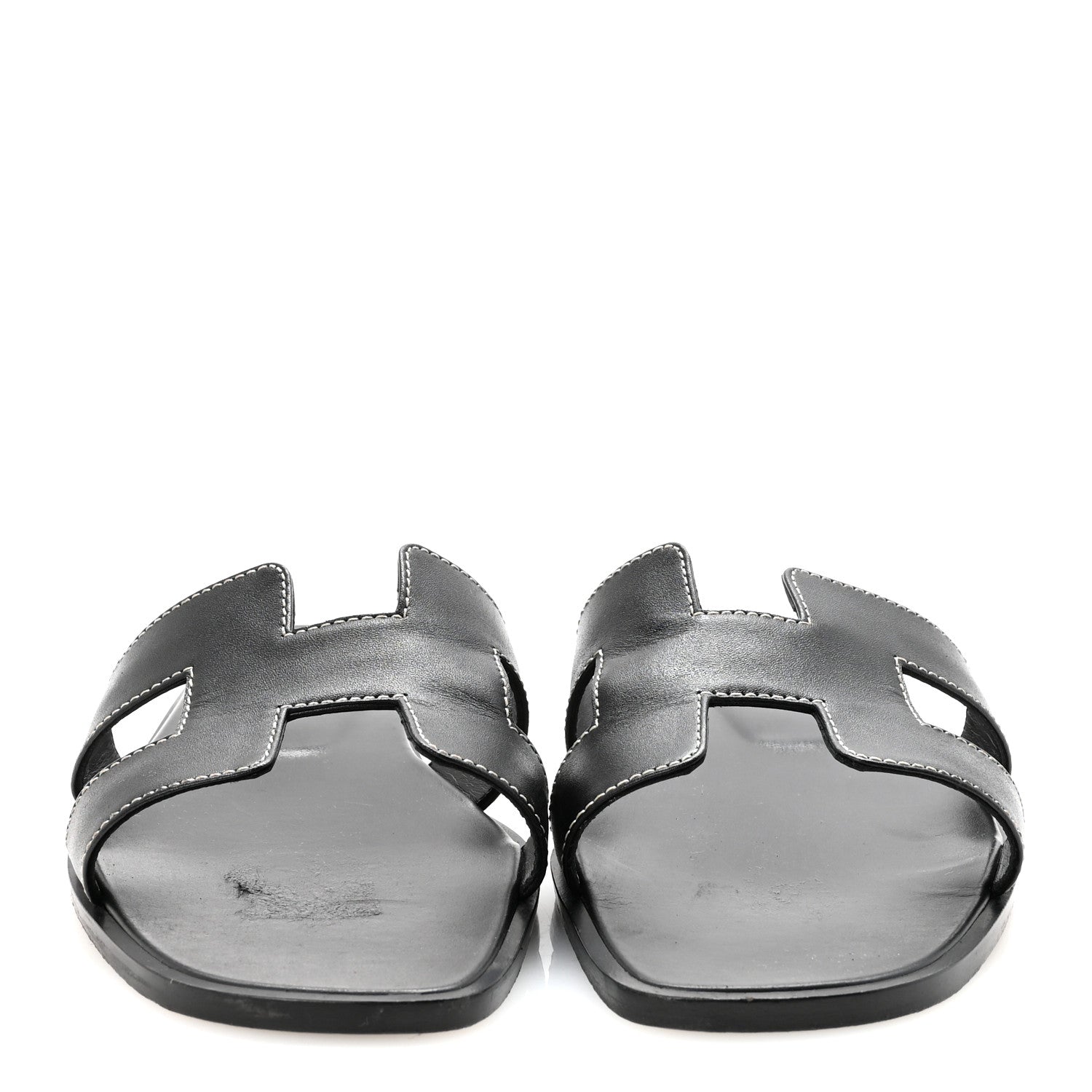 Hermes Box Calfskin Oran Sandals 39.5 Black 3 of 10