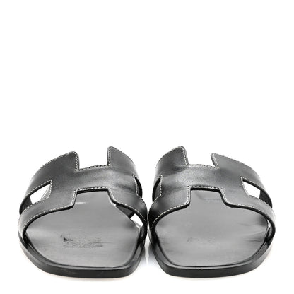 Hermes Box Calfskin Oran Sandals 39.5 Black 3 of 10